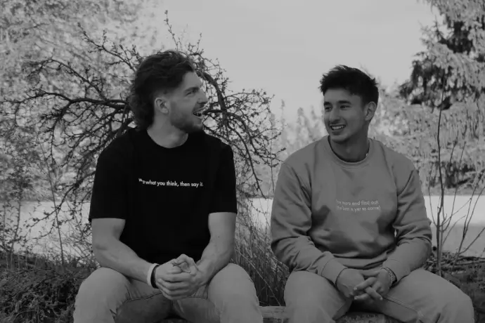 Two guys wearing Culture Apparel products. THE FREE SPEECH SHIRT and THE HOPEFUL CREWNECK